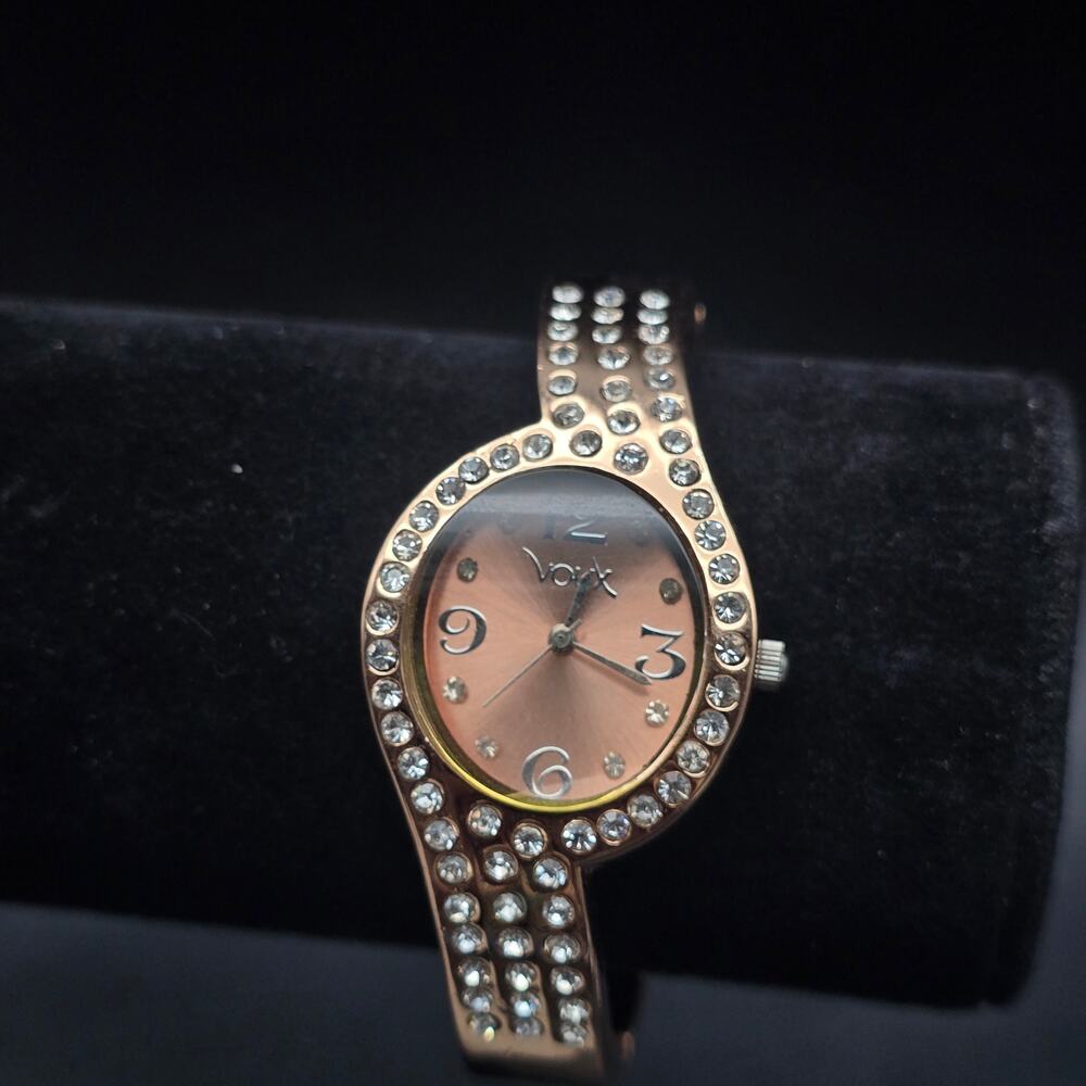 Voux Rhinestone Clamper Watch Gold Tone Womens Wrist Watch WORKS